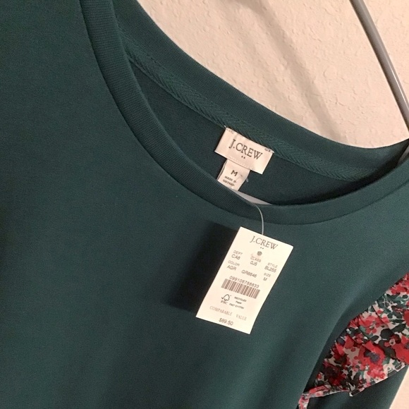 J. CREW, Women's Ruffle Shoulder Sweatshirt- NWT- Size M - Color Academic Greens - Picture 5 of 8